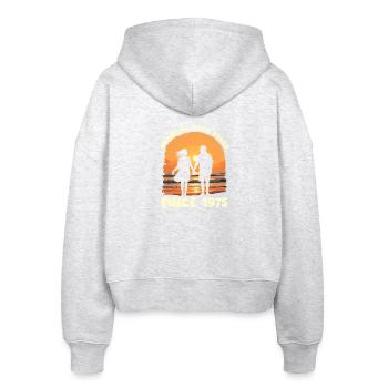 Jahrestag der gegenseitigen Belästigung seit 1975 - Stanley/Stella Boxy Frauen Bio Zip Hoodie Ida - Weiß meliert - Hinten - AI Model Female 172 dark (172cm)