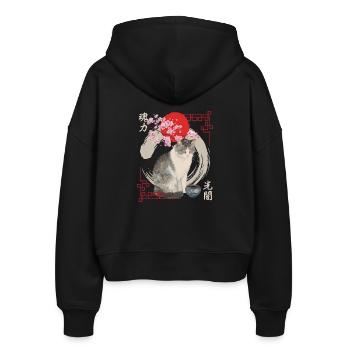 Japanische Katze mit Kirschblüten - Stanley/Stella Boxy Frauen Bio Zip Hoodie Ida - Schwarz - Hinten - AI Model Female 172 light (172cm)