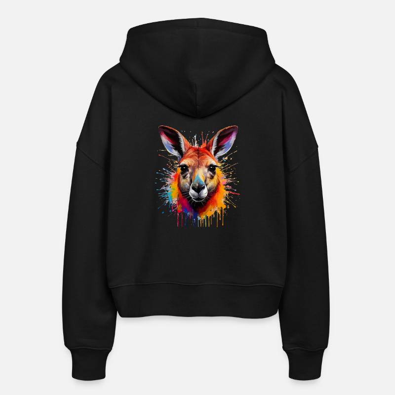 Känguru Farbexplosion Portrait - Stanley/Stella Boxy Frauen Bio Zip Hoodie Ida - Schwarz