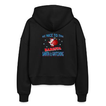 SANTA BARISTA - Stanley/Stella Boxy Frauen Bio Zip Hoodie Ida - Schwarz - Hinten - AI Model Female 172 light (172cm)
