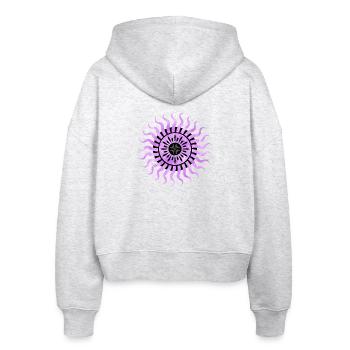 Verträumte lila Sonne - Stanley/Stella Boxy Frauen Bio Zip Hoodie Ida - Weiß meliert - Hinten - AI Model Female 172 dark (172cm)