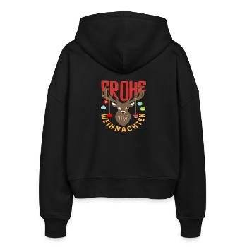 Frohe Weihnachten Rentier mit Nikolausmütze - Stanley/Stella Boxy Frauen Bio Zip Hoodie Ida - Schwarz - Hinten - AI Model Female 172 light (172cm)