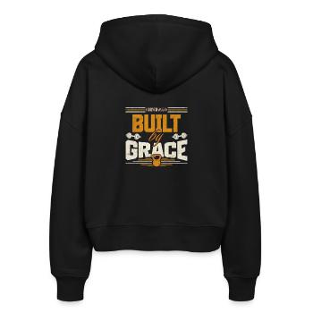 💪 Erbaut von Gnade – 1. Korinther 15,10 - Stanley/Stella Boxy Frauen Bio Zip Hoodie Ida - Schwarz - Hinten - AI Model Female 172 light (172cm)
