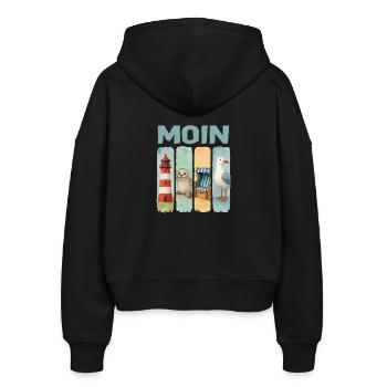 Moin Leuchtturm Robbe Strandkorb Möwe Küste - Stanley/Stella Boxy Frauen Bio Zip Hoodie Ida - Schwarz - Hinten - AI Model Female 172 light (172cm)