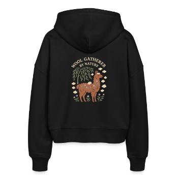 Cottagecore Llama Aesthetic Cute Farm Animal - Stanley/Stella Boxy Women’s Organic Zip Hoodie Ida - black - Back - AI Model Female 172 light (172cm)