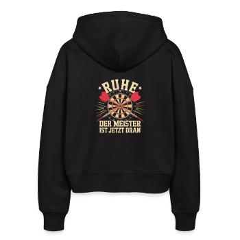  Ruhe Der Meister Ist Jetzt Dran Dartscheibe - Stanley/Stella Boxy Frauen Bio Zip Hoodie Ida - Schwarz - Hinten - AI Model Female 172 light (172cm)
