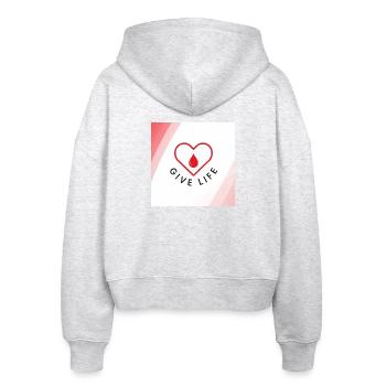 Schenken Sie Leben: Blutspenderherz - Stanley/Stella Boxy Frauen Bio Zip Hoodie Ida - Weiß meliert - Hinten - AI Model Female 172 dark (172cm)