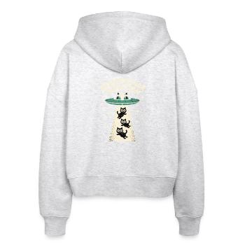 Lustige Katzen-Alien-Entführung - Stanley/Stella Boxy Frauen Bio Zip Hoodie Ida - Weiß meliert - Hinten - AI Model Female 172 dark (172cm)