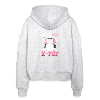 K-Pop Bunny  mit Kopfhörern - Stanley/Stella Boxy Frauen Bio Zip Hoodie Ida - Weiß meliert - Hinten - AI Model Female 172 dark (172cm)