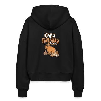 Capy Birthday Party Motif - Stanley/Stella Boxy Women’s Organic Zip Hoodie Ida - black - Back - AI Model Female 172 light (172cm)