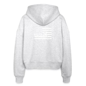 Welder Cat on US Flag - Stanley/Stella Boxy Women’s Organic Zip Hoodie Ida - heather white - Back - AI Model Female 172 dark (172cm)