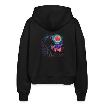 Katzenschlaf in Neon-Nacht - Stanley/Stella Boxy Frauen Bio Zip Hoodie Ida - Schwarz - Hinten - AI Model Female 172 light (172cm)