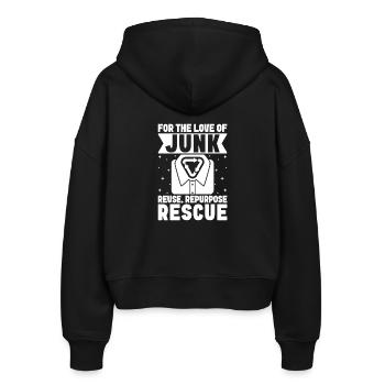 Thrift Shop Junk Reuse Repurpose Rescue Love - Stanley/Stella Boxy Frauen Bio Zip Hoodie Ida - Schwarz - Hinten - AI Model Female 172 light (172cm)