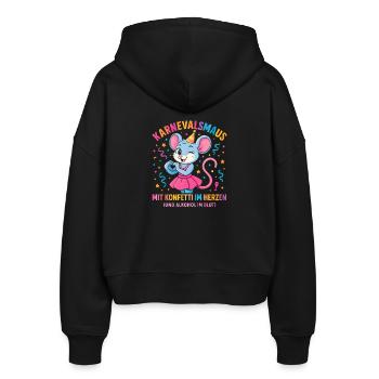 Karneval Maus Konfetti Herz Spruch Fastnacht  - Stanley/Stella Boxy Frauen Bio Zip Hoodie Ida - Schwarz - Hinten - AI Model Female 172 light (172cm)