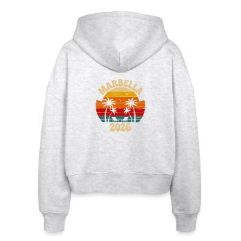 Marbella 2026 Sonnenuntergang Palmen - Stanley/Stella Boxy Frauen Bio Zip Hoodie Ida - Weiß meliert - Hinten - AI Model Female 172 dark (172cm)