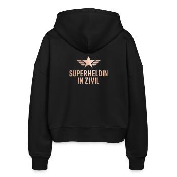 Superheldin In Zivil Superhero Superhelden Kostüm - Stanley/Stella Boxy Frauen Bio Zip Hoodie Ida - Schwarz - Hinten - AI Model Female 172 light (172cm)