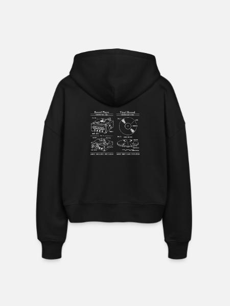 Retro-Plattenspieler-Bauplan - Stanley/Stella Boxy Frauen Bio Zip Hoodie Ida - Schwarz