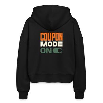 Coupon Mode On – Schnäppchenjäger Retro Design - Stanley/Stella Boxy Frauen Bio Zip Hoodie Ida - Schwarz - Hinten - AI Model Female 172 light (172cm)