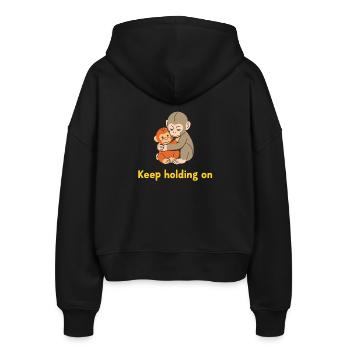 Festhalten: Sanfte Affenumarmung - Stanley/Stella Boxy Frauen Bio Zip Hoodie Ida - Schwarz - Hinten - AI Model Female 172 light (172cm)
