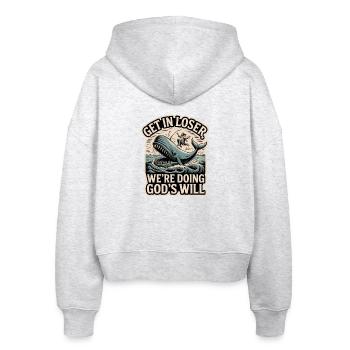 Funny Christian Jonah - Stanley/Stella Boxy Frauen Bio Zip Hoodie Ida - Weiß meliert - Hinten - AI Model Female 172 dark (172cm)