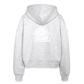 Harmonica Musican Is My Superpower Harmonica - Stanley/Stella Boxy Frauen Bio Zip Hoodie Ida - Weiß meliert - Hinten - AI Model Female 172 dark (172cm)
