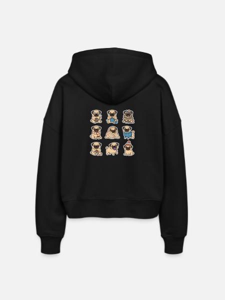 Cute Pug Knit Wool Haekeln Dog Lover - Stanley/Stella Boxy Women’s Organic Zip Hoodie Ida - black