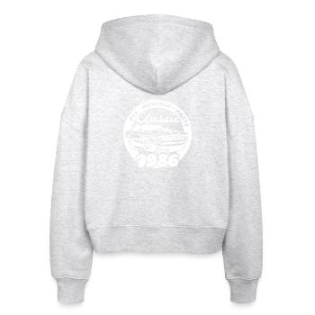 40. Geburtstag - Klassiker Musclecar 04/1986 - Stanley/Stella Boxy Frauen Bio Zip Hoodie Ida - Weiß meliert - Hinten - AI Model Female 172 dark (172cm)