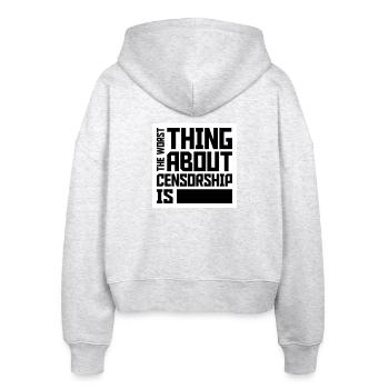 The Worst Thing About Censorship Is Lustig Ironie - Stanley/Stella Boxy Frauen Bio Zip Hoodie Ida - Weiß meliert - Hinten - AI Model Female 172 dark (172cm)