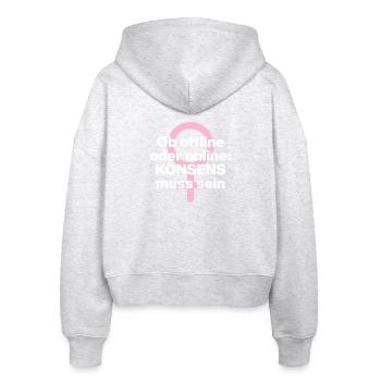 OB OFFLINE ODER ONLINE: KONSENS! ♀ FEMALE POWER - Stanley/Stella Boxy Frauen Bio Zip Hoodie Ida - Weiß meliert - Hinten - AI Model Female 172 dark (172cm)