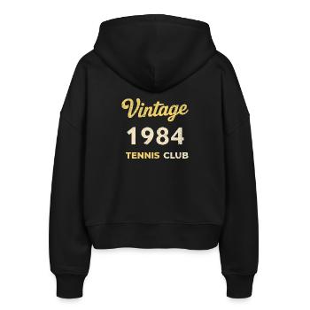 Vintage 1984 Tennis Club Retro Birthday Gift - Stanley/Stella Boxy Women’s Organic Zip Hoodie Ida - black - Back - AI Model Female 172 light (172cm)