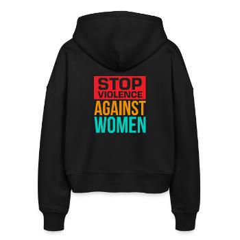 Gewalt gegen Frauen stoppen - Stanley/Stella Boxy Frauen Bio Zip Hoodie Ida - Schwarz - Hinten - AI Model Female 172 light (172cm)