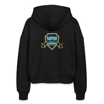 Super Armin Schild-Badge - Stanley/Stella Boxy Frauen Bio Zip Hoodie Ida - Schwarz - Hinten - AI Model Female 172 light (172cm)