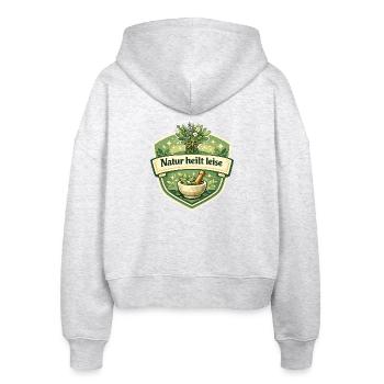 Natur heilt leise Kräuterlogo - Stanley/Stella Boxy Frauen Bio Zip Hoodie Ida - Weiß meliert - Hinten - AI Model Female 172 dark (172cm)