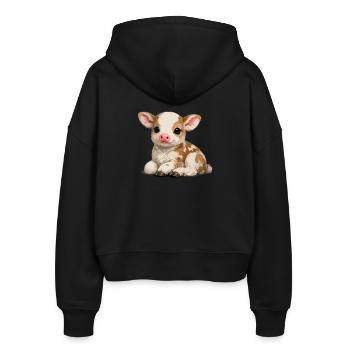 Süßes Kalb-Kuscheltier - Stanley/Stella Boxy Frauen Bio Zip Hoodie Ida - Schwarz - Hinten - AI Model Female 172 light (172cm)