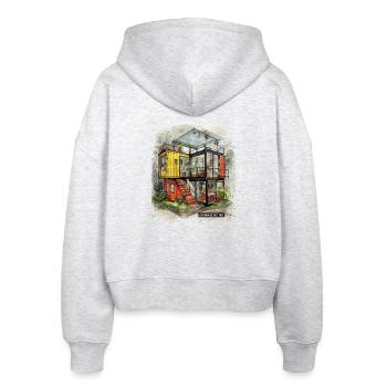 CONTAINED BUT FREE – Moderne Shipping Container Art - Stanley/Stella Boxy Frauen Bio Zip Hoodie Ida - Weiß meliert - Hinten - AI Model Female 172 dark (172cm)