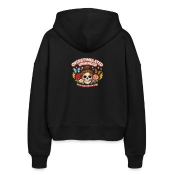 Overstimulated Unhinged Skull Patch Gift - Stanley/Stella Boxy Women’s Organic Zip Hoodie Ida - black - Back - AI Model Female 172 light (172cm)