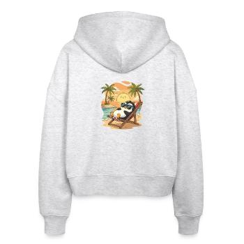 Pinguin am Strand bei Sonnenuntergang - Stanley/Stella Boxy Frauen Bio Zip Hoodie Ida - Weiß meliert - Hinten - AI Model Female 172 dark (172cm)