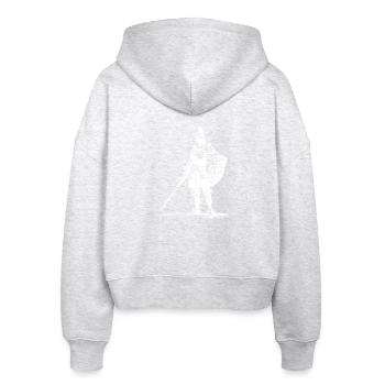 Ritter-Silhouette mit Schwert und Schild - Stanley/Stella Boxy Frauen Bio Zip Hoodie Ida - Weiß meliert - Hinten - AI Model Female 172 dark (172cm)