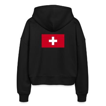 Switzerland National Flag - Stanley/Stella Boxy Women’s Organic Zip Hoodie Ida - black - Back - AI Model Female 172 light (172cm)