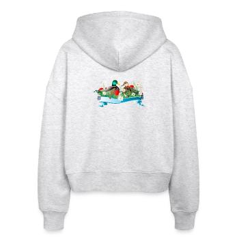 Enten Pärchen im See mit frühlingshaftem Ufer - Stanley/Stella Boxy Frauen Bio Zip Hoodie Ida - Weiß meliert - Hinten - AI Model Female 172 dark (172cm)