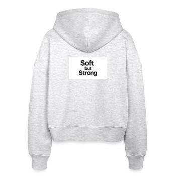 minimalist_typography_t-shirt_design-_black_tex - Stanley/Stella Boxy Frauen Bio Zip Hoodie Ida - Weiß meliert - Hinten - AI Model Female 172 dark (172cm)