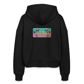 Kap Verde Vintage Palmen Schild - Stanley/Stella Boxy Frauen Bio Zip Hoodie Ida - Schwarz - Hinten - AI Model Female 172 light (172cm)