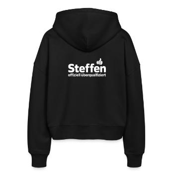 Steffen Offiziell Überqualifiziert - Stanley/Stella Boxy Frauen Bio Zip Hoodie Ida - Schwarz - Hinten - AI Model Female 172 light (172cm)