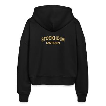 Stockholm – Sweden Text Design - Stanley/Stella Boxy Women’s Organic Zip Hoodie Ida - black - Back - AI Model Female 172 light (172cm)