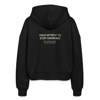 Stoppe Trinken – Hörst du zu - Stanley/Stella Boxy Frauen Bio Zip Hoodie Ida - Schwarz - Hinten - AI Model Female 172 light (172cm)