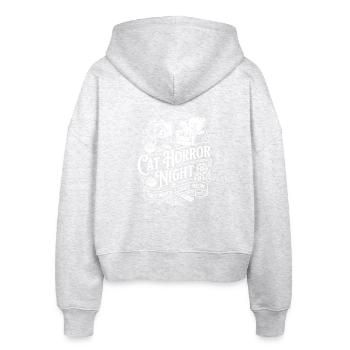 Cat Horror Night - Stanley/Stella Boxy Frauen Bio Zip Hoodie Ida - Weiß meliert - Hinten - AI Model Female 172 dark (172cm)