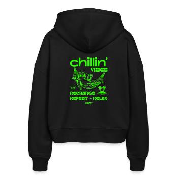 Chillin' Vibes: Recharge & Relax - Stanley/Stella Boxy Women’s Organic Zip Hoodie Ida - black - Back - AI Model Female 172 light (172cm)