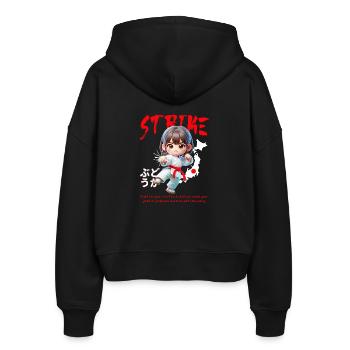 Chibi Karateheld Strike - Stanley/Stella Boxy Frauen Bio Zip Hoodie Ida - Schwarz - Hinten - AI Model Female 172 light (172cm)
