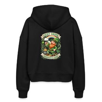 Lucky Gnome Shamrocked And Loaded Funny Quote - Stanley/Stella Boxy Women’s Organic Zip Hoodie Ida - black - Back - AI Model Female 172 light (172cm)