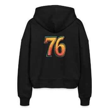76 Number Comic - Stanley/Stella Boxy Women’s Organic Zip Hoodie Ida - black - Back - AI Model Female 172 light (172cm)